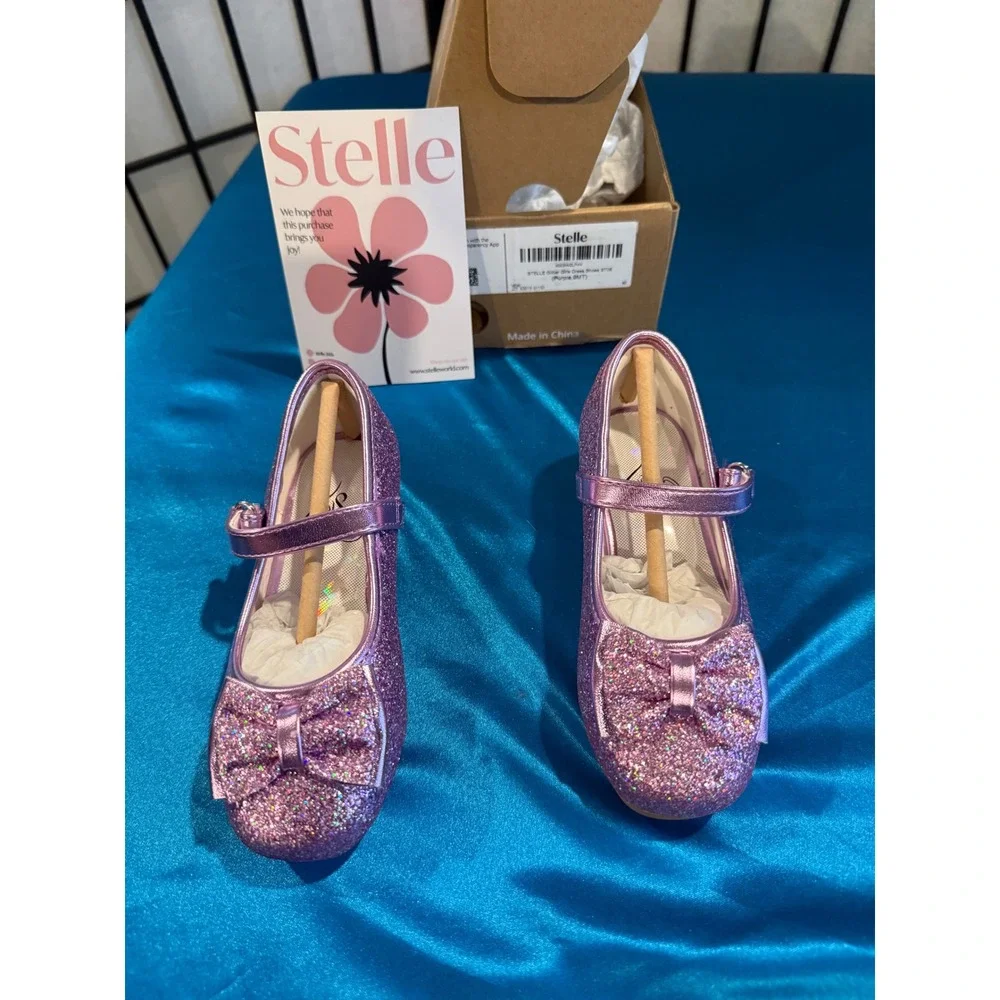 Stelle Girls Pink Glitter Mary Jane Flats Bow Dress Shoes Size 9 Toddler NWT